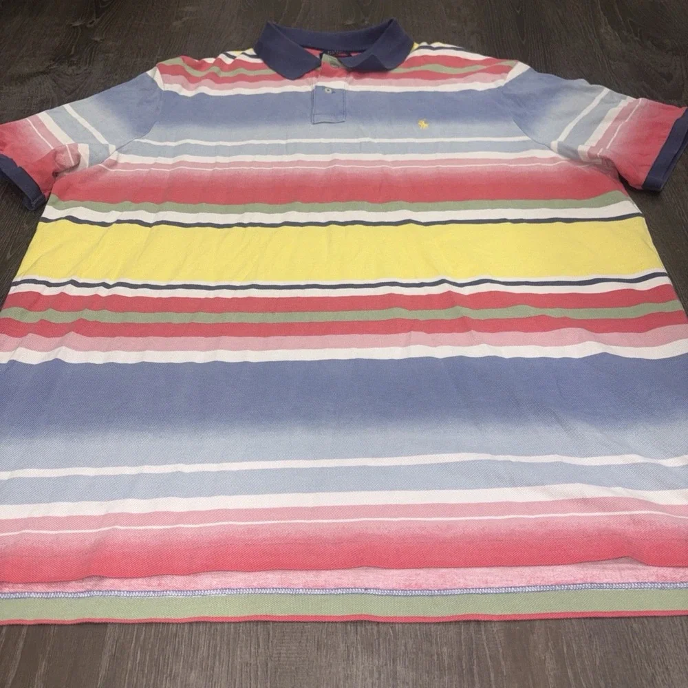 Polo Ralph Lauren Mens XXL Mesh Pony Logo Multi Color Ombre Stripe Shirt Classic